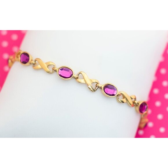 Vintage Infinity Chains Purple Gems Bracelet by Avon 8 inch - P8 - Picture 2 of 3